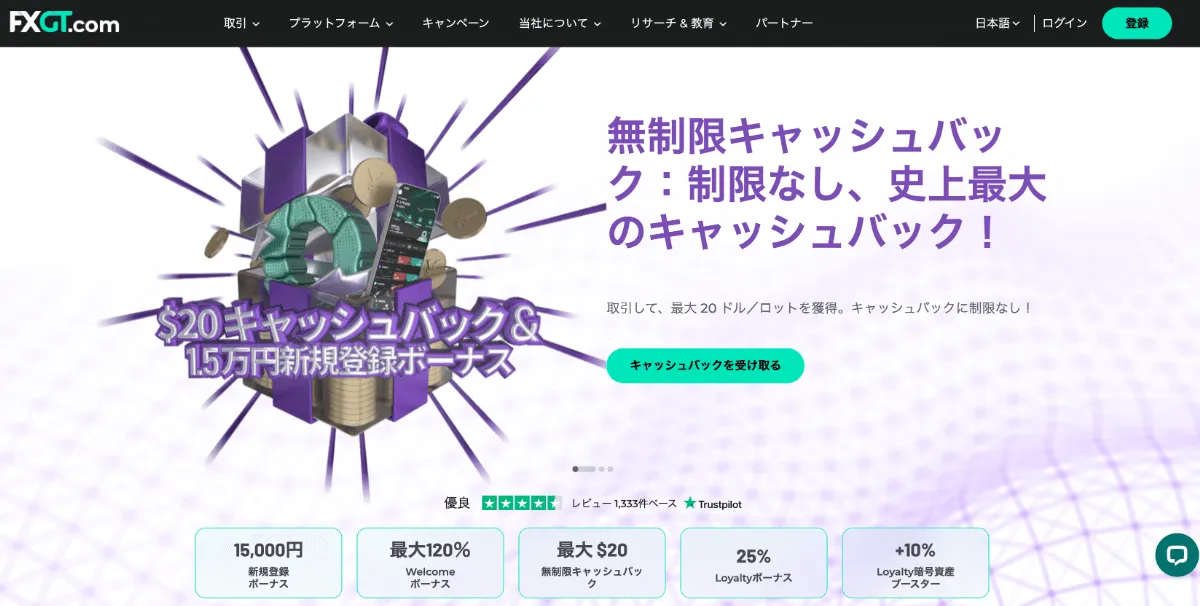 FXGTの公式サイトの画面