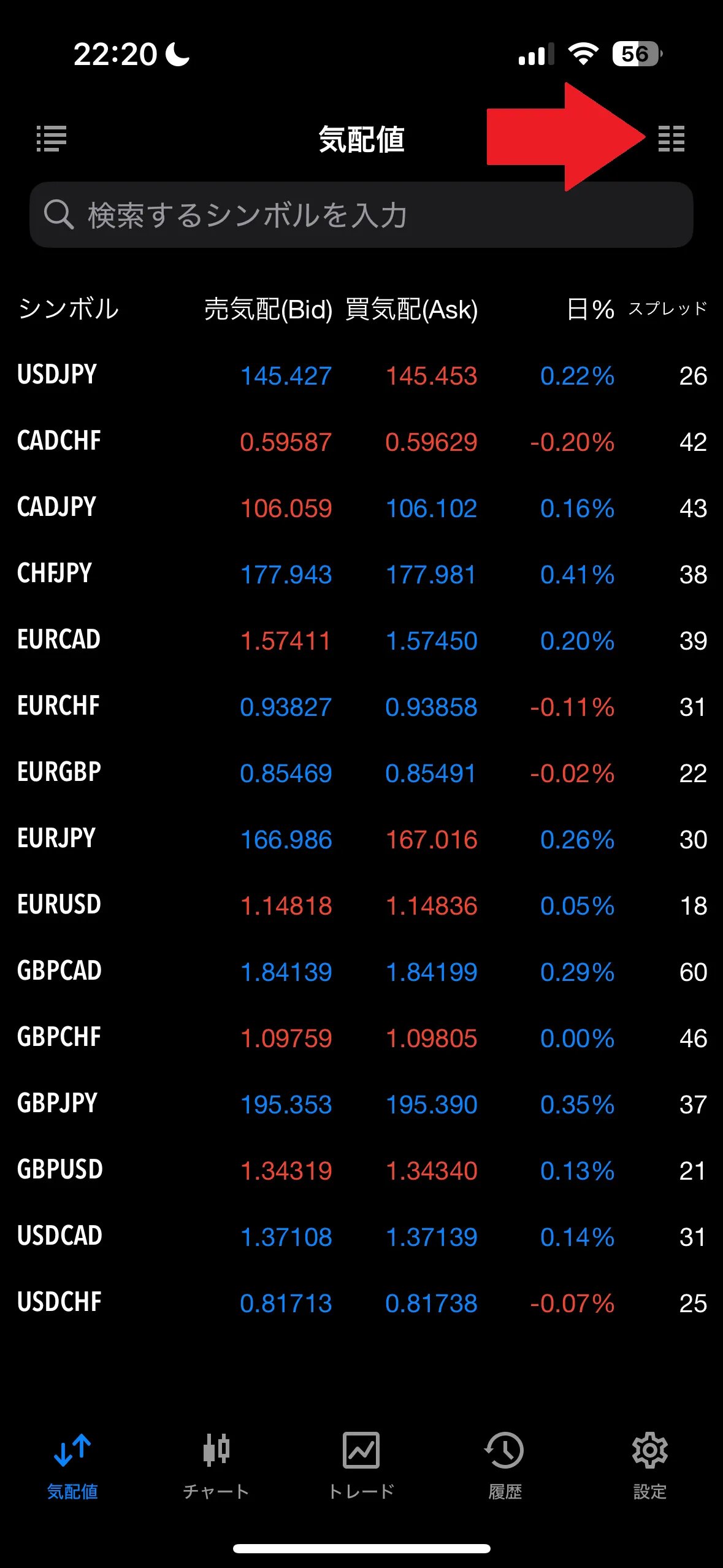 XMTradingのリアルタイムスプレッドの確認方法・見方5