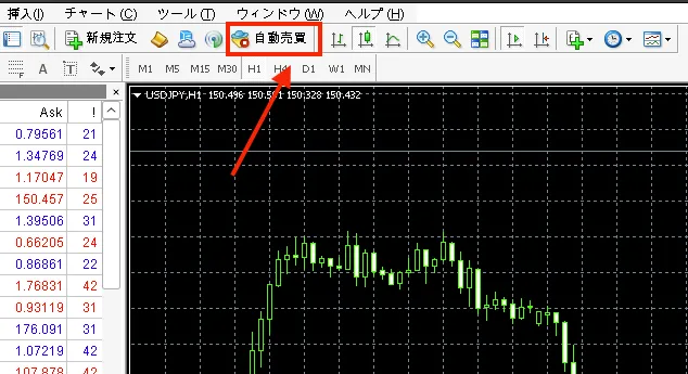 「自動売買を許可する」ボタンをオンに設定