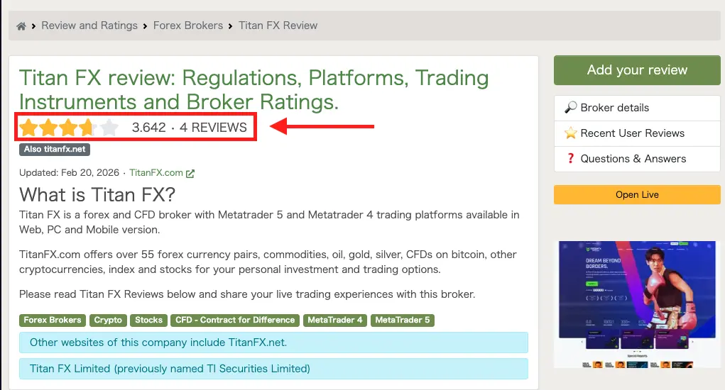 FPA(海外FX口コミサイト)での評価は3.64
