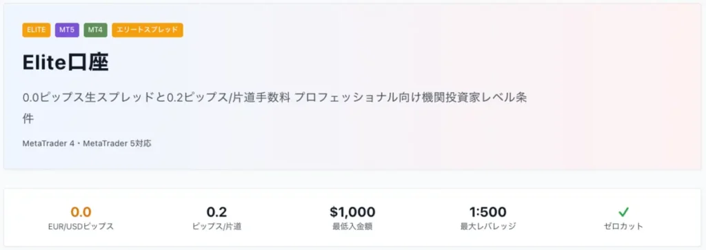 Elite口座:最狭スプレッドで本格トレードに最適